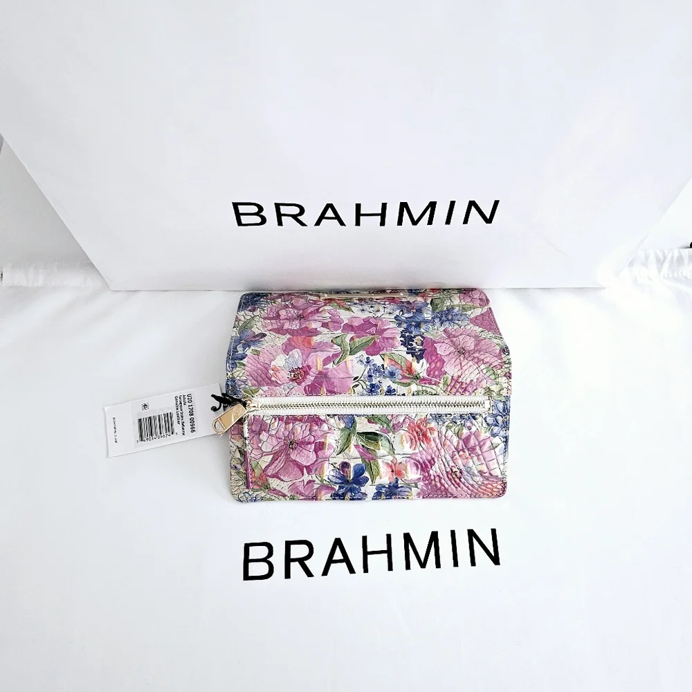 Brahmin Floral Leather Wallet in Pink, Blue, Green